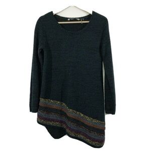 Soft Surroundings Raku Asymmetrical Hem Sweater with Striped Detail